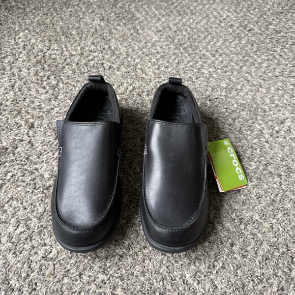 CROCS Loafers Non Slip On Work Shoes Black Leather Size 12 Tummler NEW main image 4